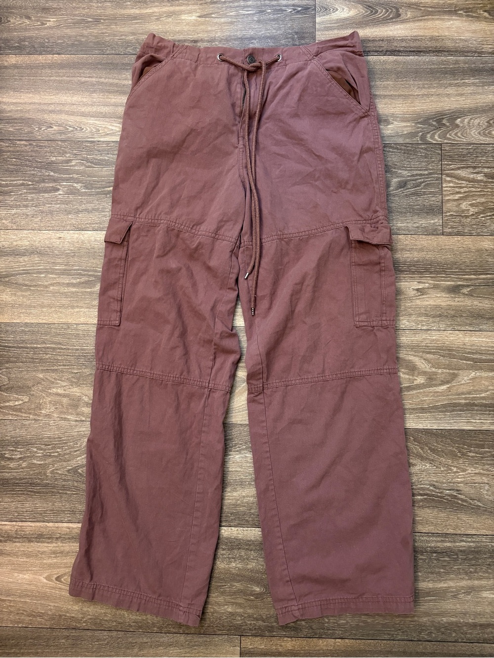 RSQ Mauve Brown Wide Leg Cargo Pants Drawstring Y2K Medium